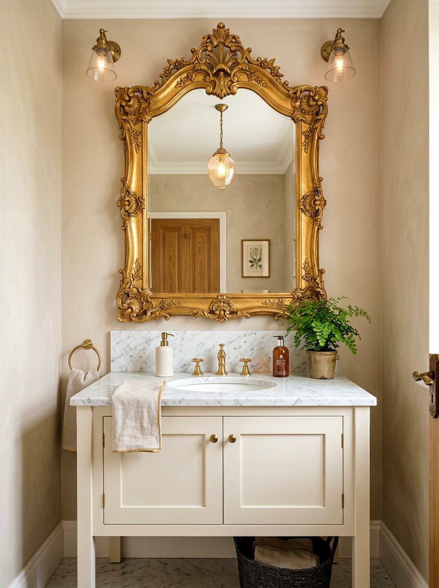 Ornate Gold Mirror - 30 vintage powder room ideas