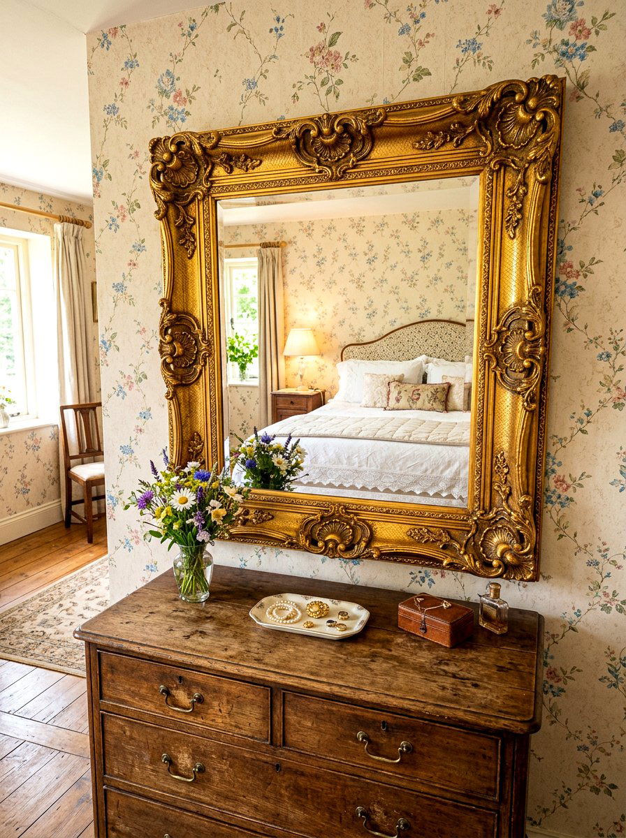 Ornate Gold Mirror - 30 cottagecore bedroom ideas