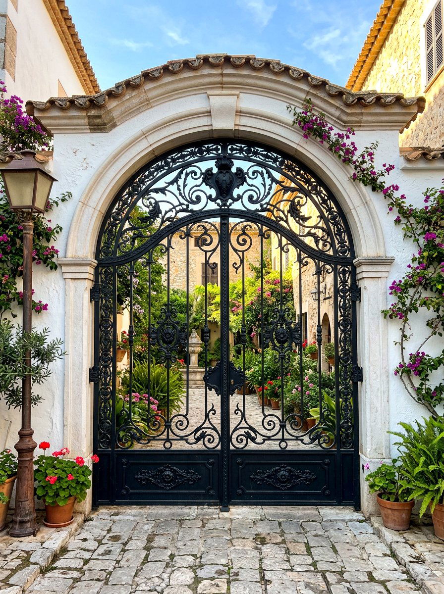 Ornate Iron Gate - 30 Mediterranean exterior courtyard ideas
