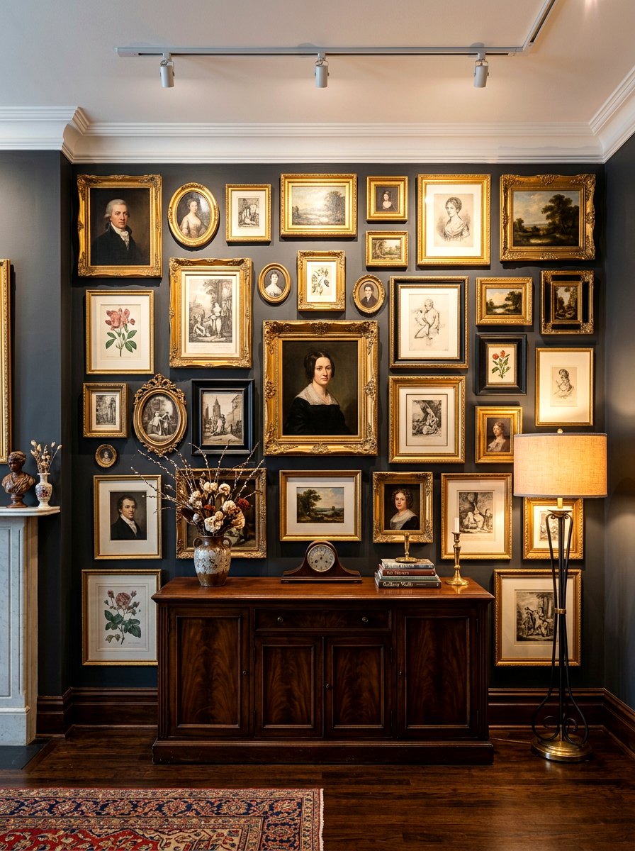 Ornate Picture Frame Wall - 30 dark romantic Halloween home ideas