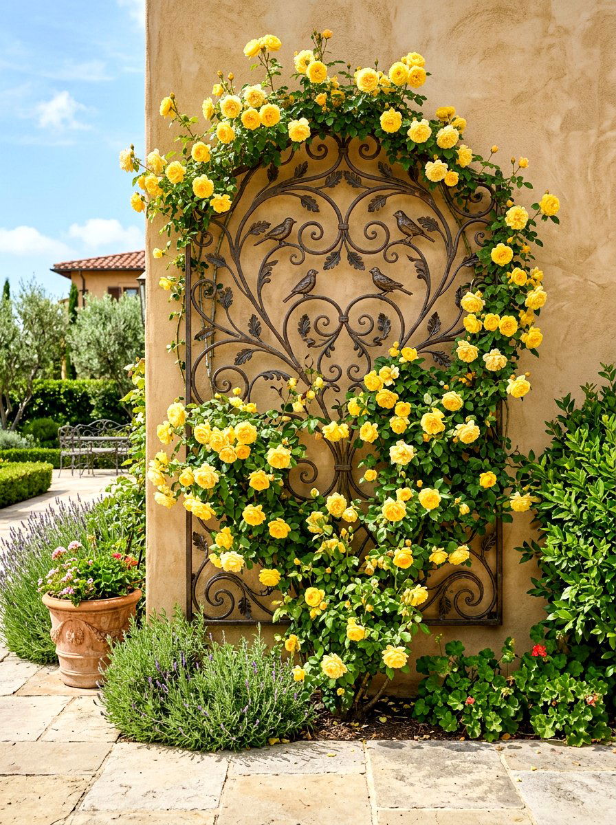 Ornate Scrollwork Metal - 30 rose trellis wall ideas