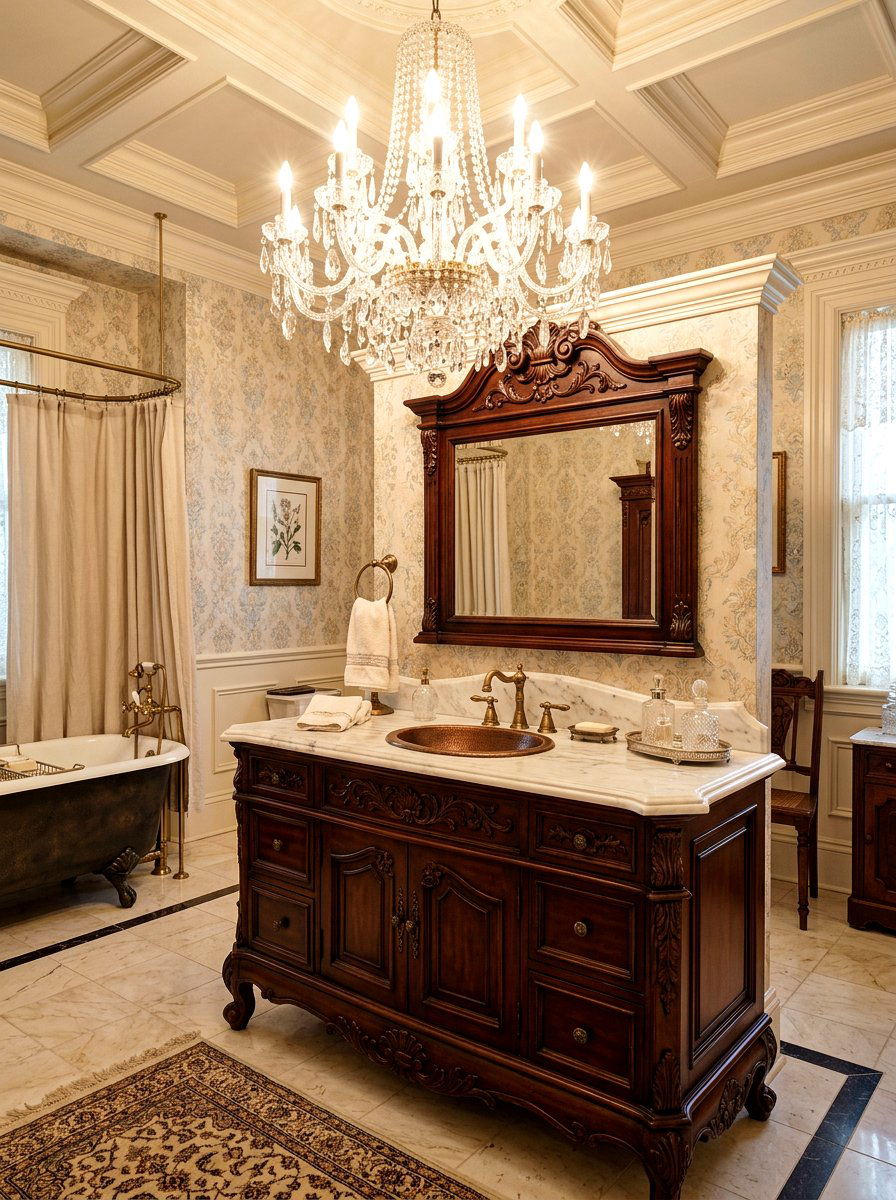 Ornate Wood Vanity - 30 old world bathroom ideas