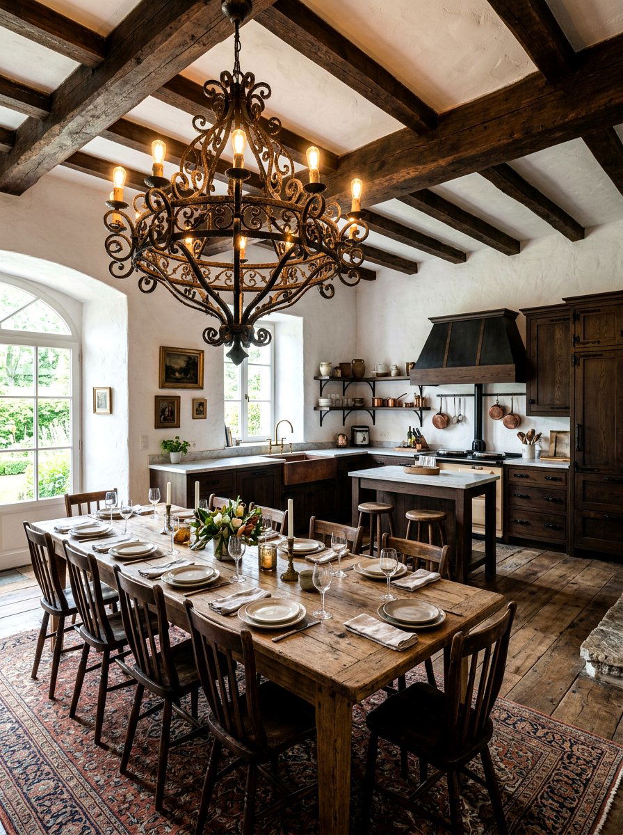 Ornate Wrought Iron Chandelier - 30 Spanish style kitchen ideas