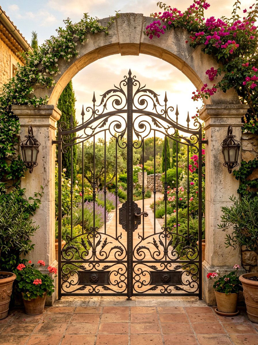 Ornate Wrought Iron Gates - 30 Tuscan revival patio ideas