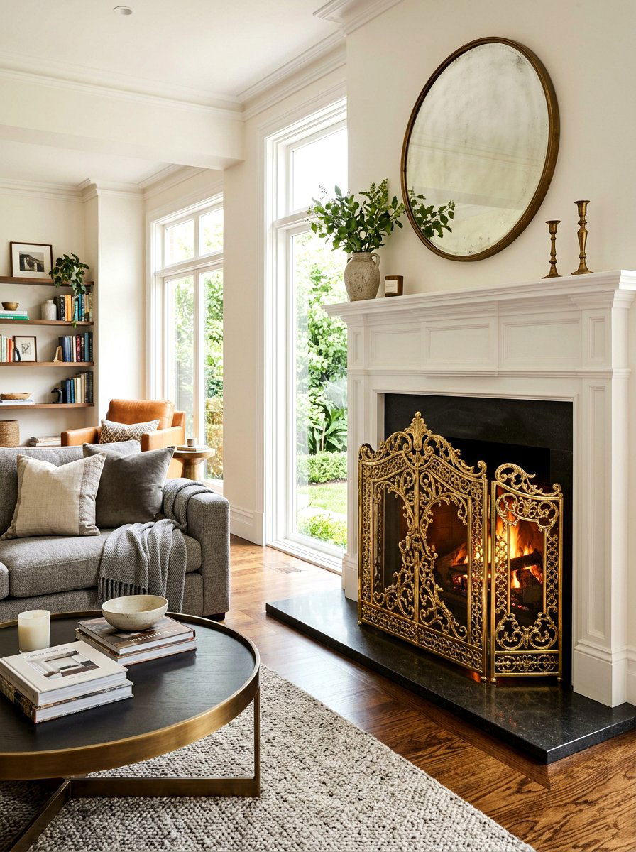 Ornate fireplace screen - 30 antique decor styling ideas