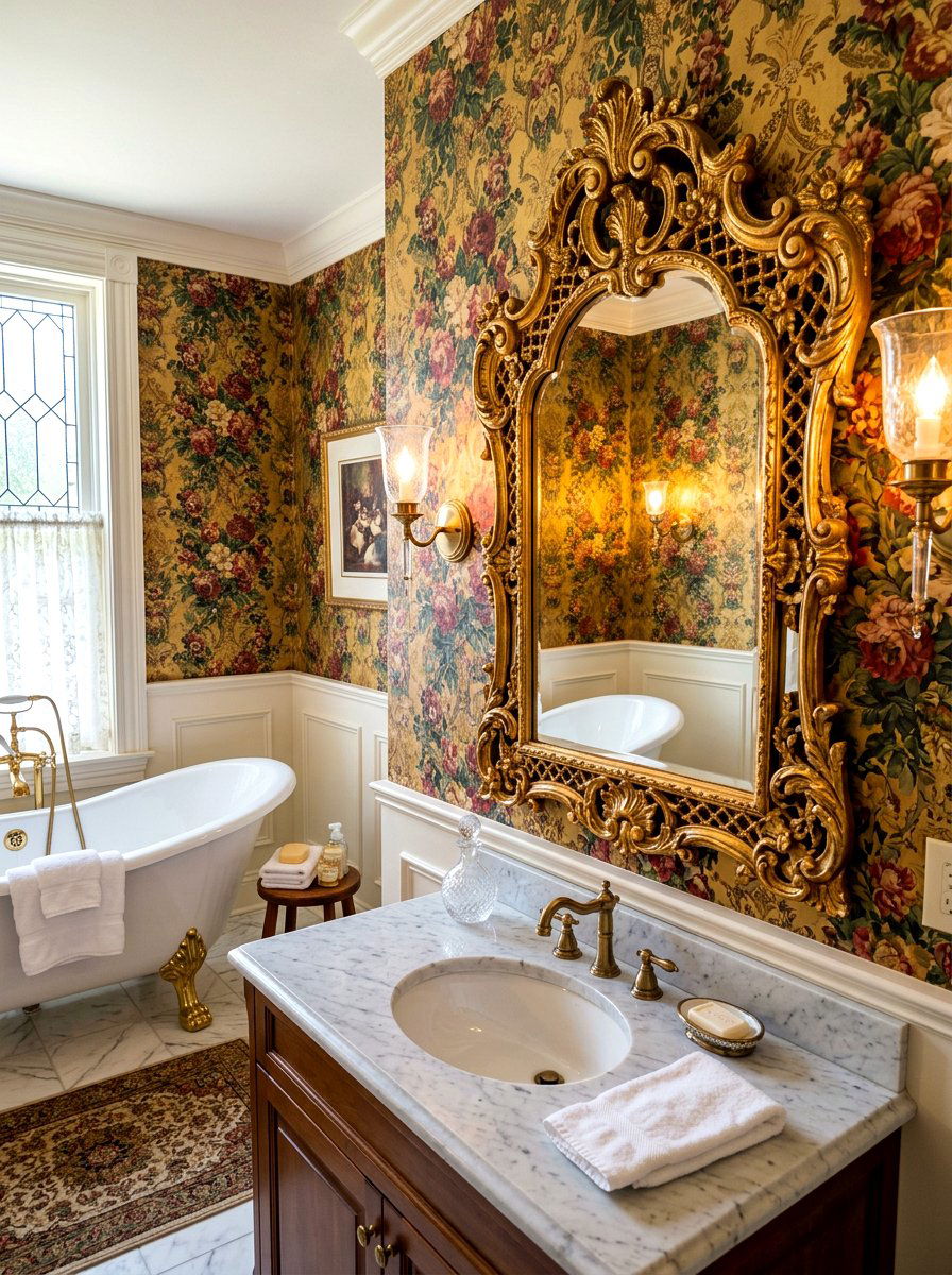 Ornate gold mirror bathroom - 30 bathroom wall decor ideas