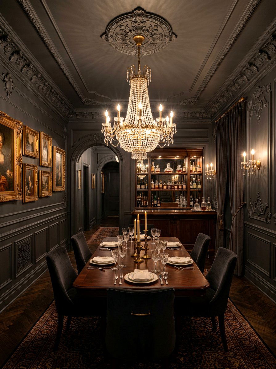 Ornate molding speakeasy dining room - 30 speakeasy dining room ideas
