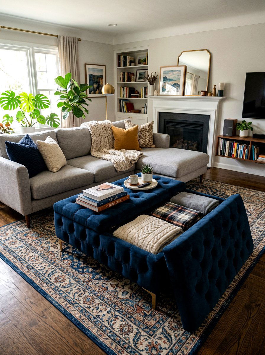 Ottoman Bench With Storage - 30 renter friendly living room ideas