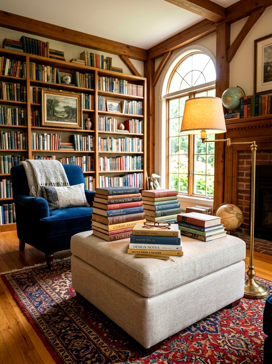Ottoman Layered Books - 30 living room ottoman styling ideas