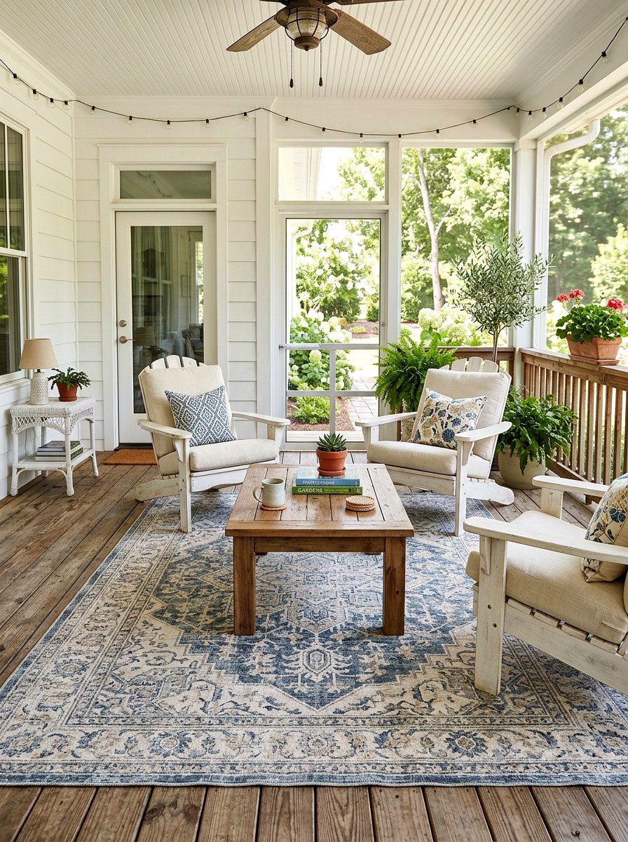 Outdoor Area Rug - 30 farmhouse porch decor ideas