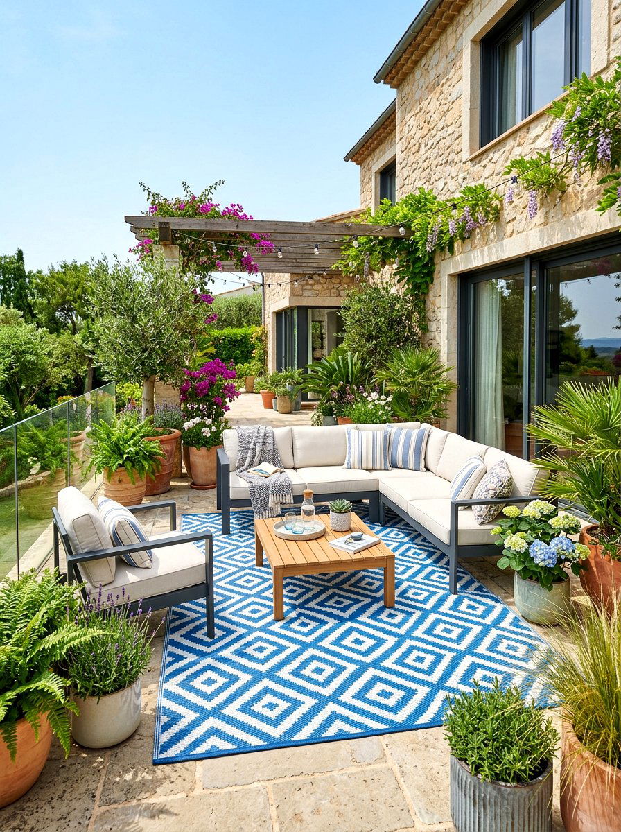 Outdoor Area Rug - 30 small terrace garden ideas