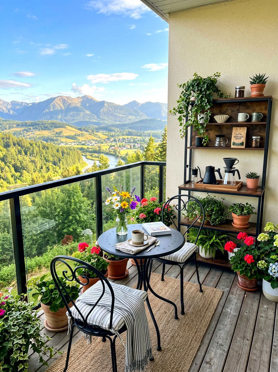 Outdoor Balcony Coffee Nook - 30 home cafe ideas