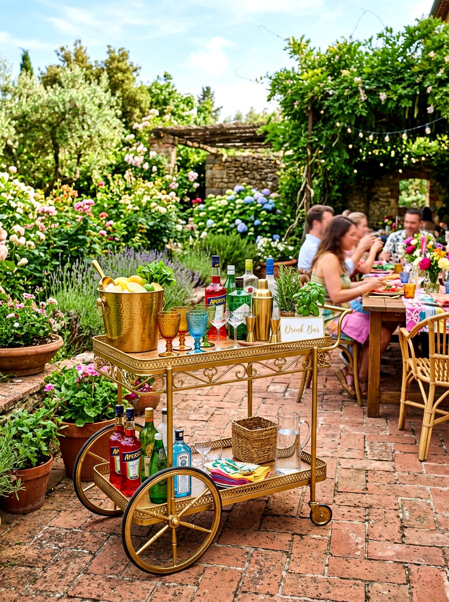 Outdoor Bar Cart - 30 summer dinner party patio ideas
