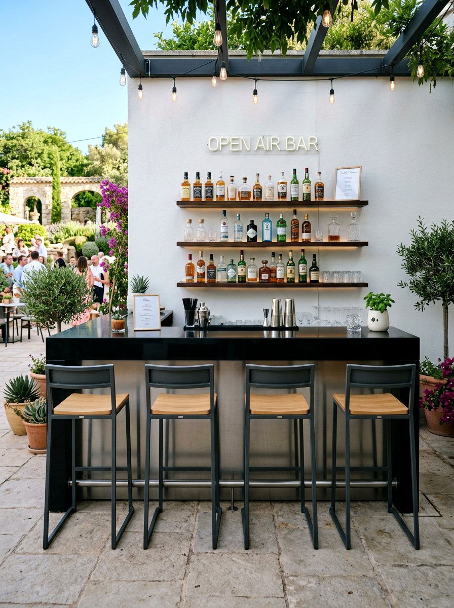 Outdoor Bar and Stool Setup - 30 backyard entertaining zone ideas