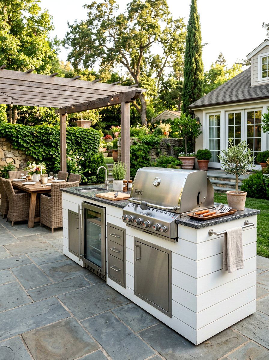Outdoor Barbecue Island - 30 Hamptons backyard ideas