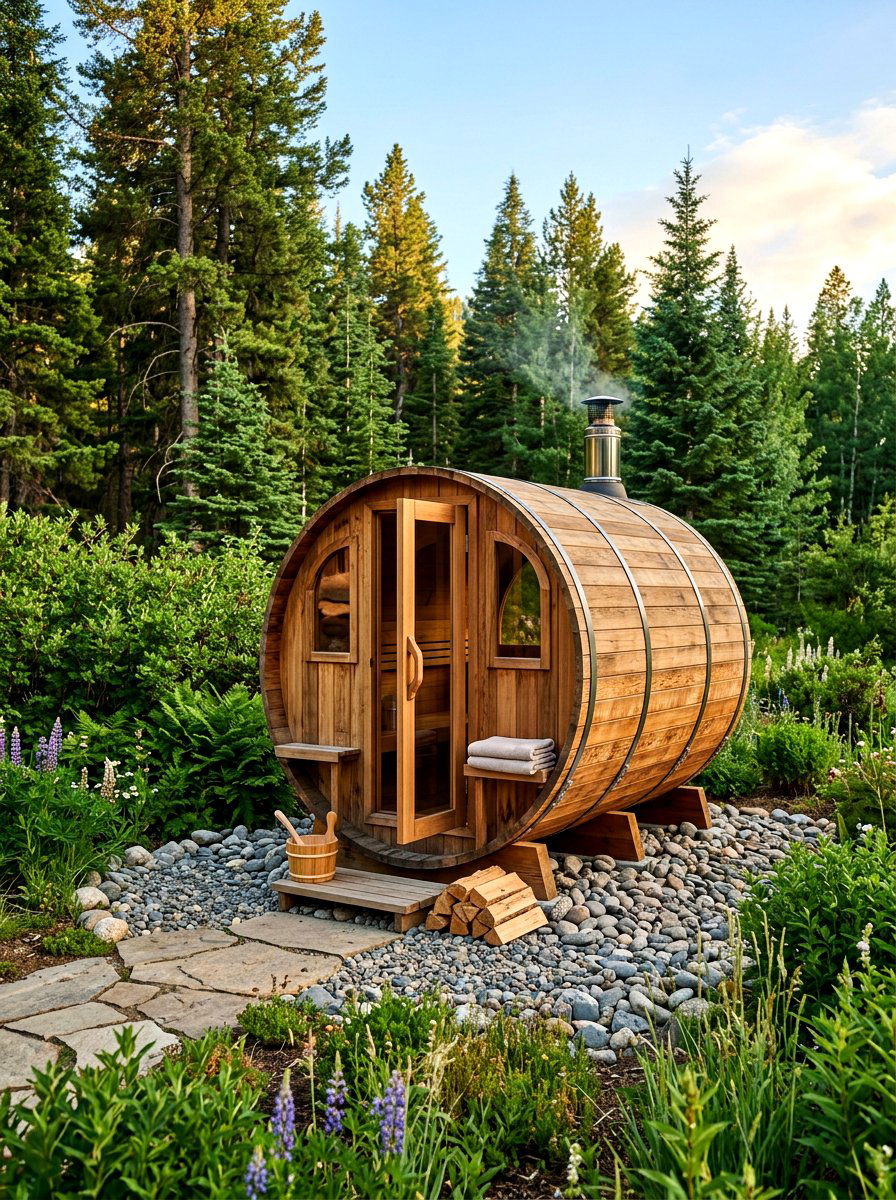Outdoor Barrel Sauna - 30 backyard sauna ideas