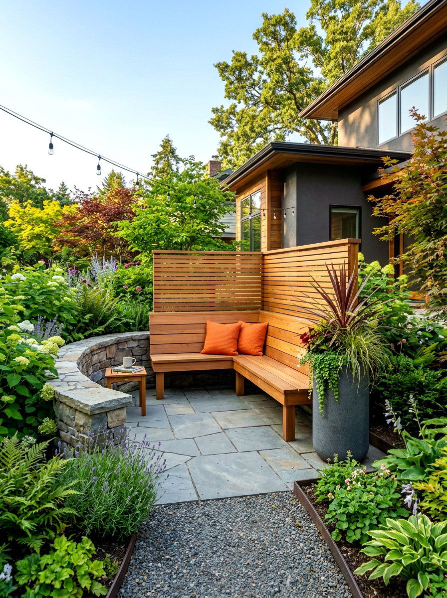 Outdoor Bench Seating - 30 asymmetrical curb appeal ideas