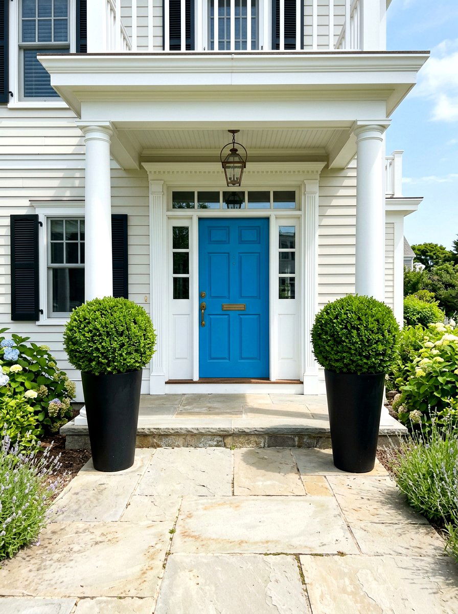 Outdoor Boxwood Planter - 30 coastal prep porch ideas
