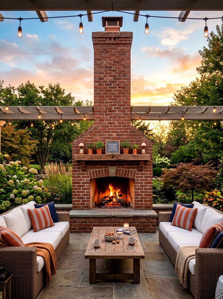Outdoor Brick Fireplace - 30 East Coast patio ideas