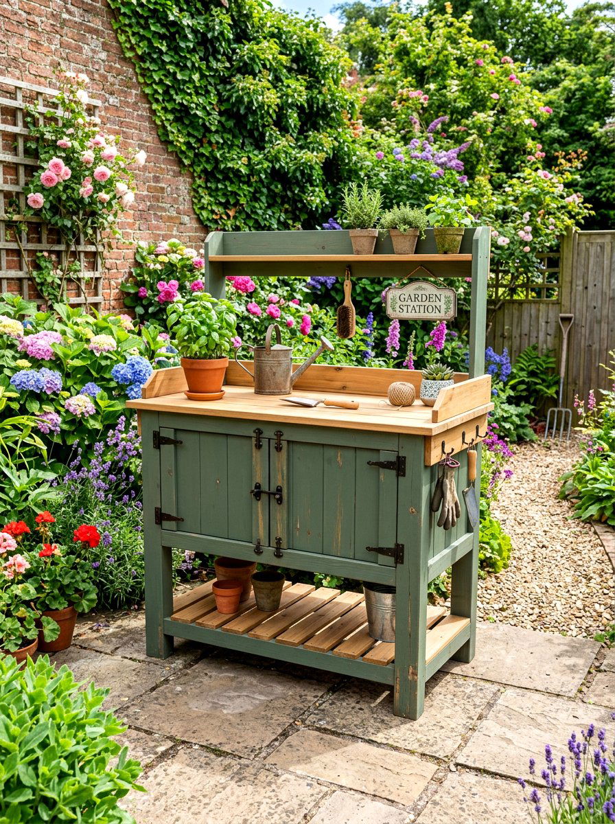 Outdoor Cabinet Potting Bench - 30 greenhouse storage bench ideas