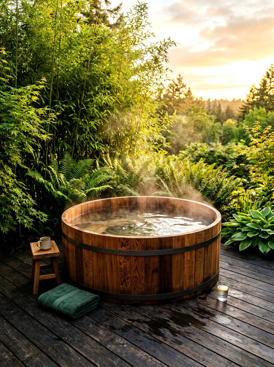 Outdoor Cedar Hot Tub - 30 spa corner ideas