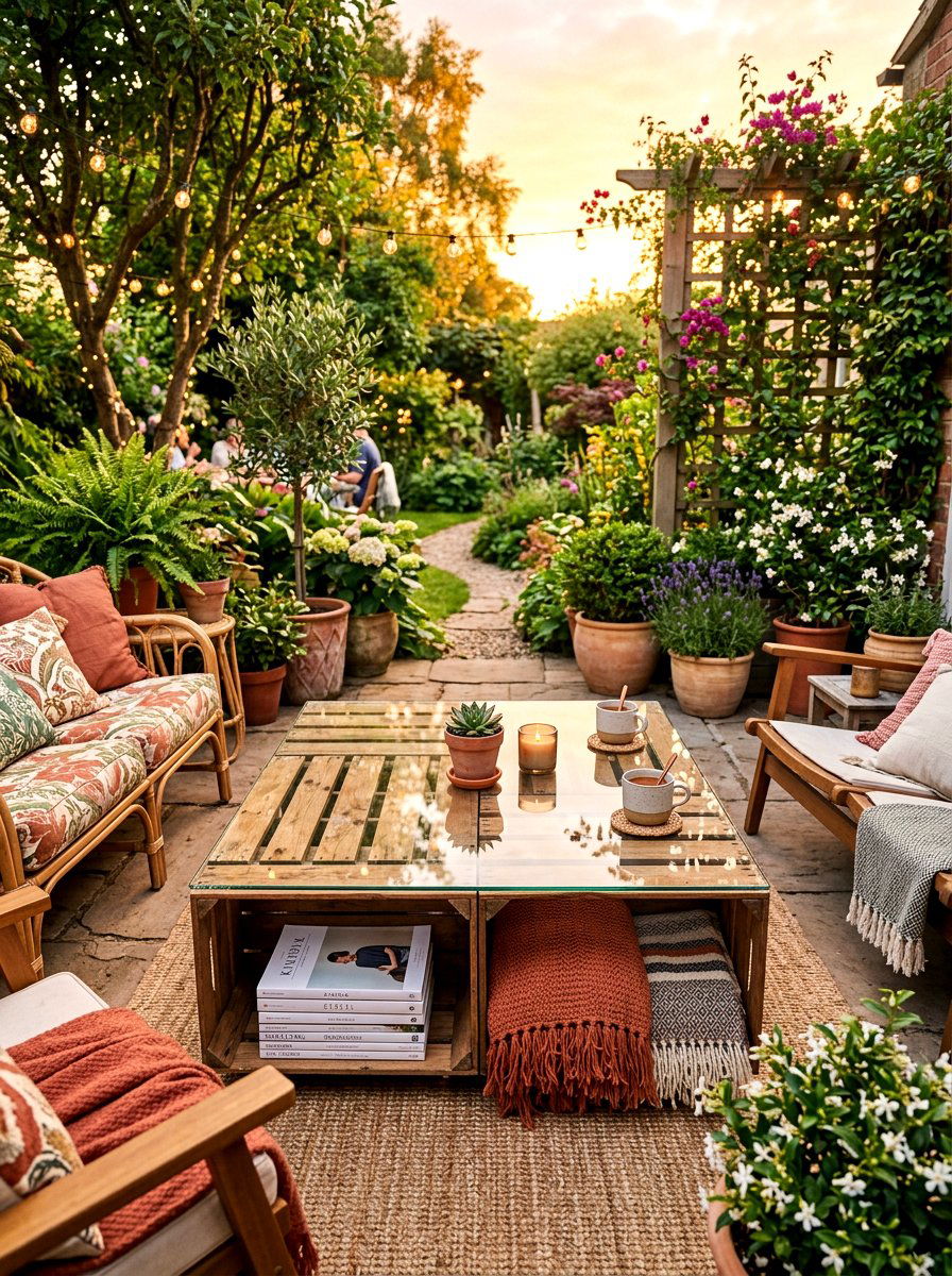 Outdoor Coffee Table Crate - 30 garden crate storage ideas