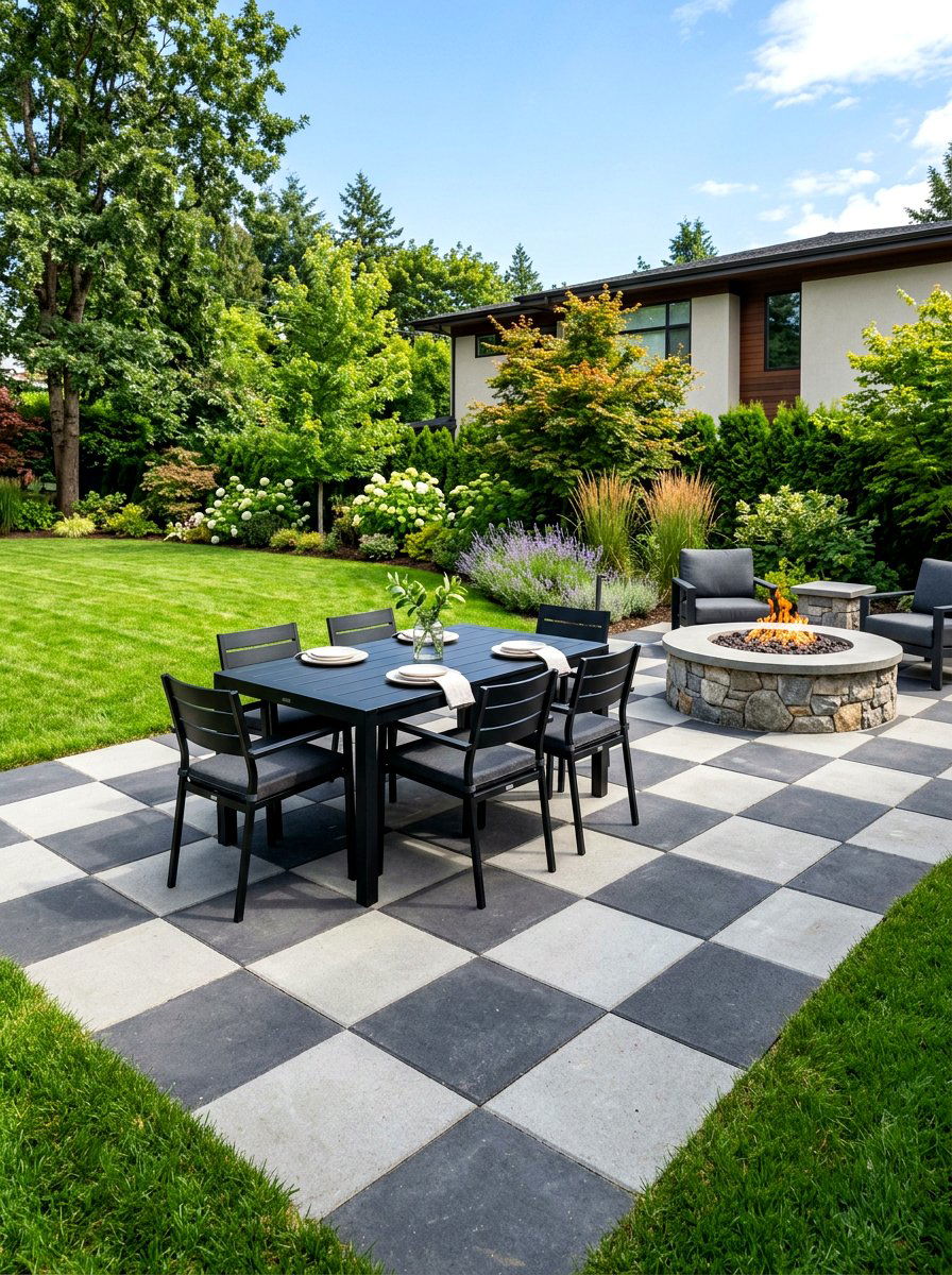 Outdoor Concrete Checkerboard - 30 checkerboard floor ideas