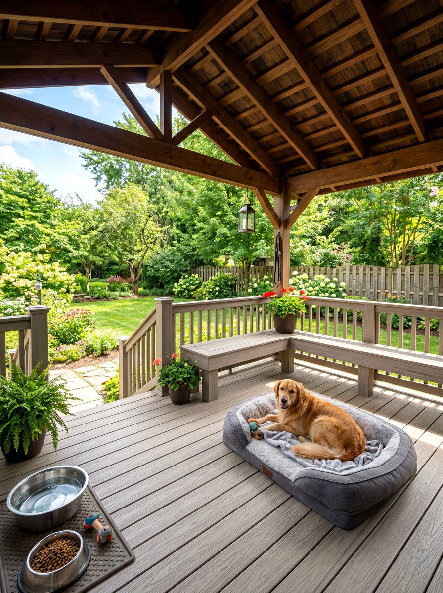 Outdoor Covered Dog Deck Area - 30 dog lounge room ideas