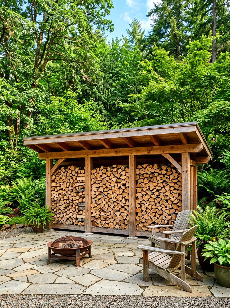 Outdoor Covered Firewood Wall - 30 firewood storage wall ideas