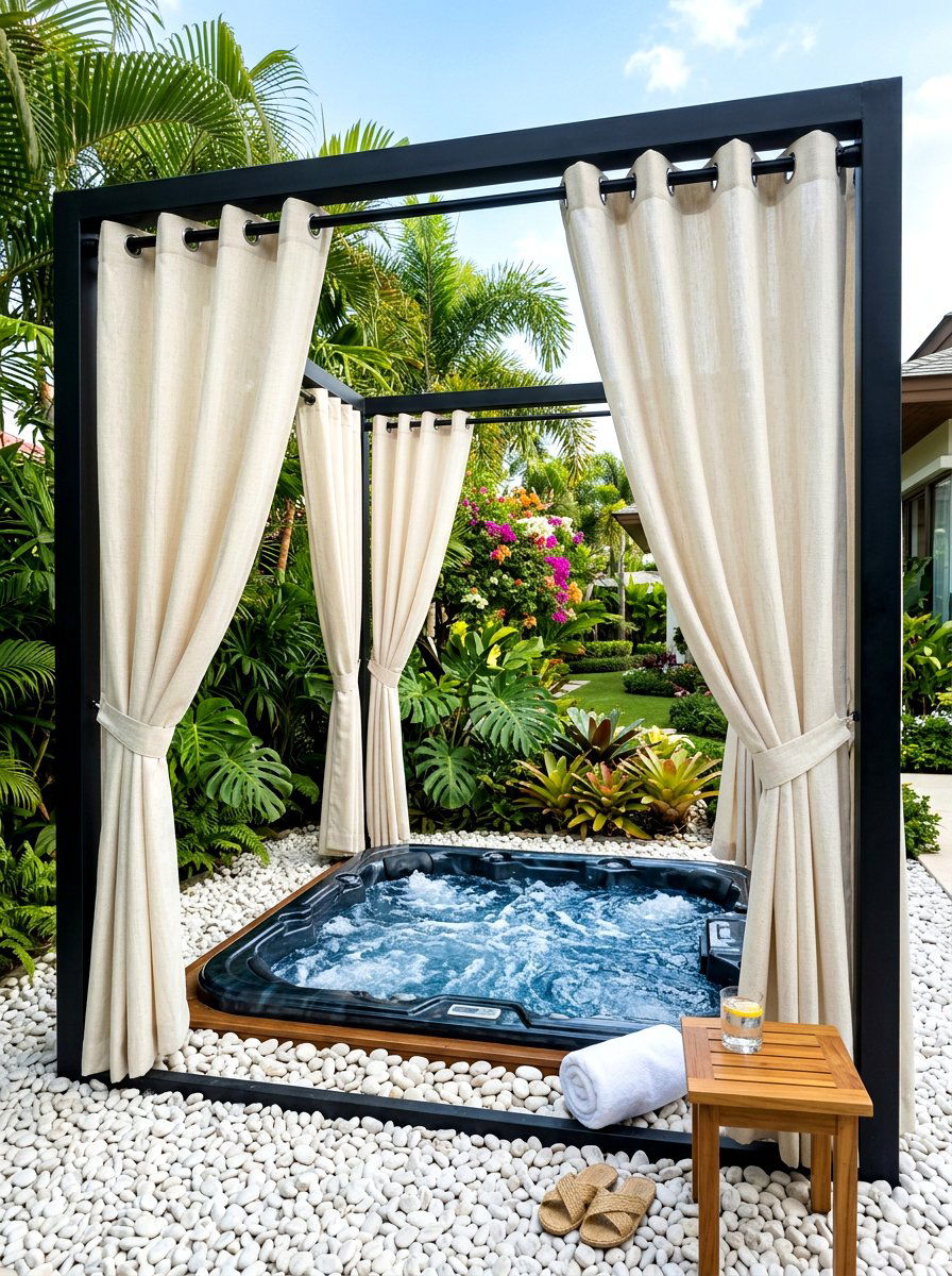 Outdoor Curtain Panel - 30 hot tub privacy ideas