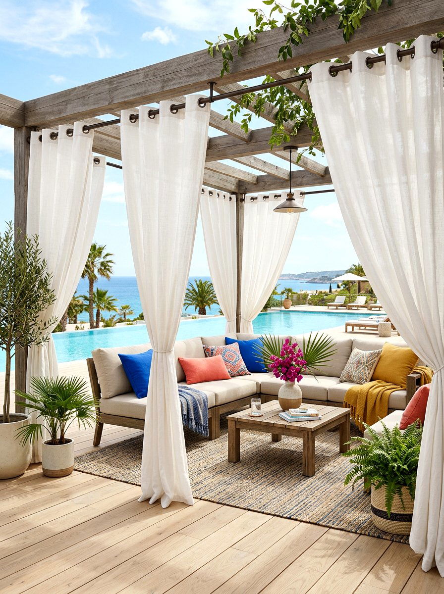 Outdoor Curtain Rod Divider - 30 deck partition ideas