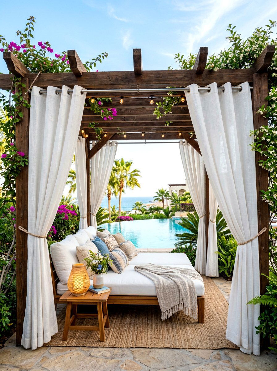 Outdoor Curtain Screen - 30 courtyard privacy wall ideas