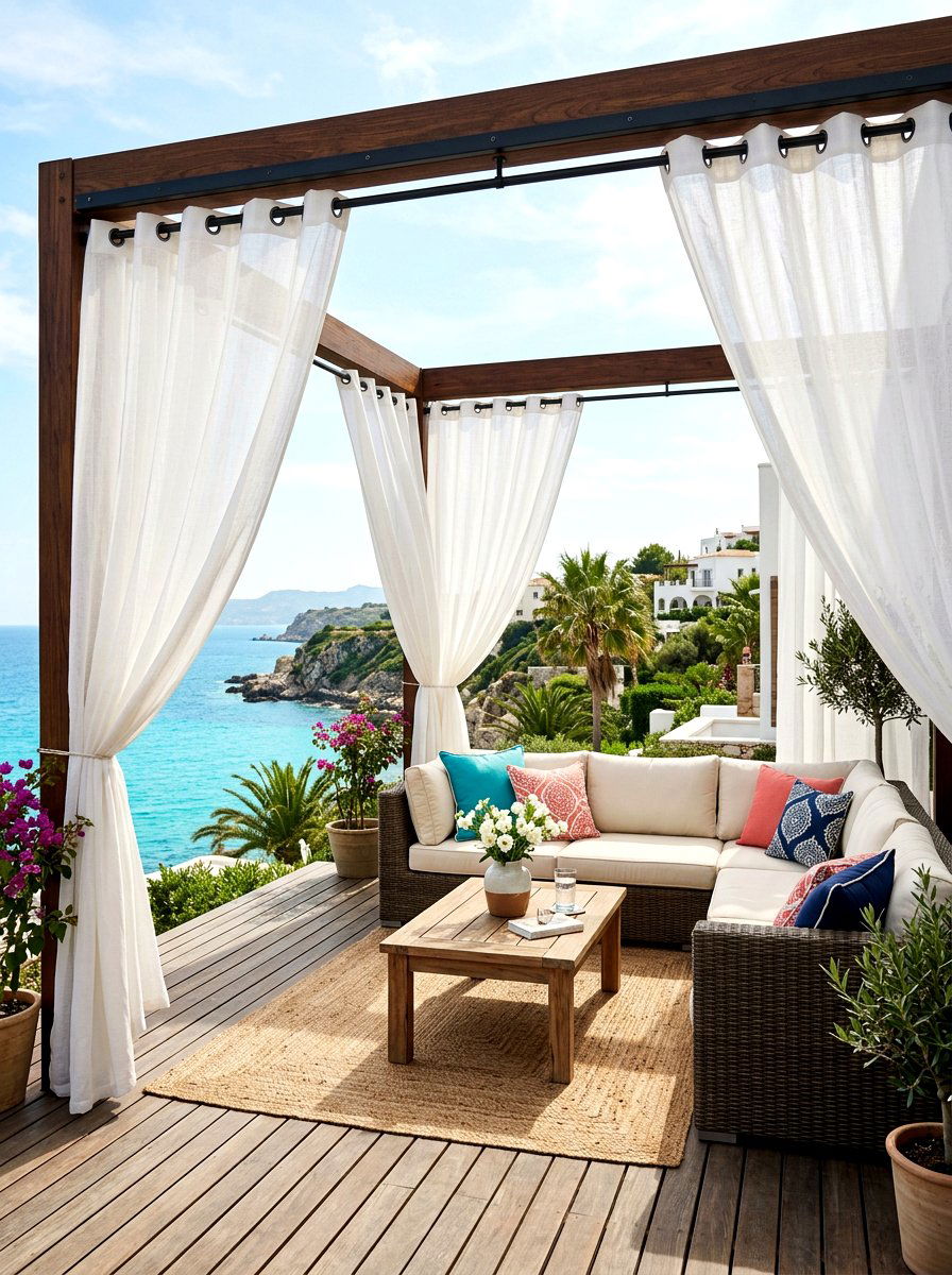 Outdoor Curtain Screen - 30 budget deck ideas