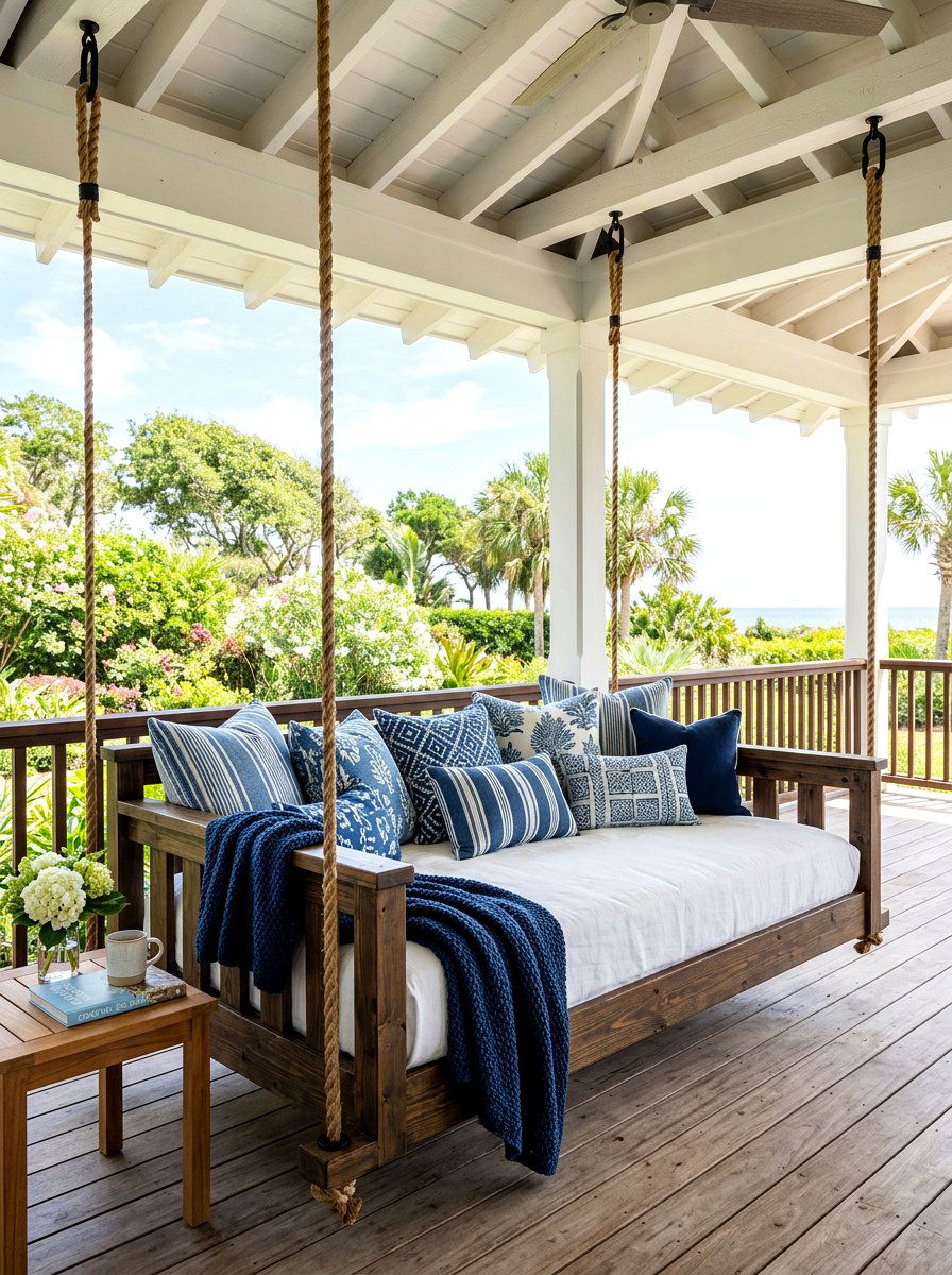 Outdoor Daybed Swing - 30 farmhouse porch decor ideas