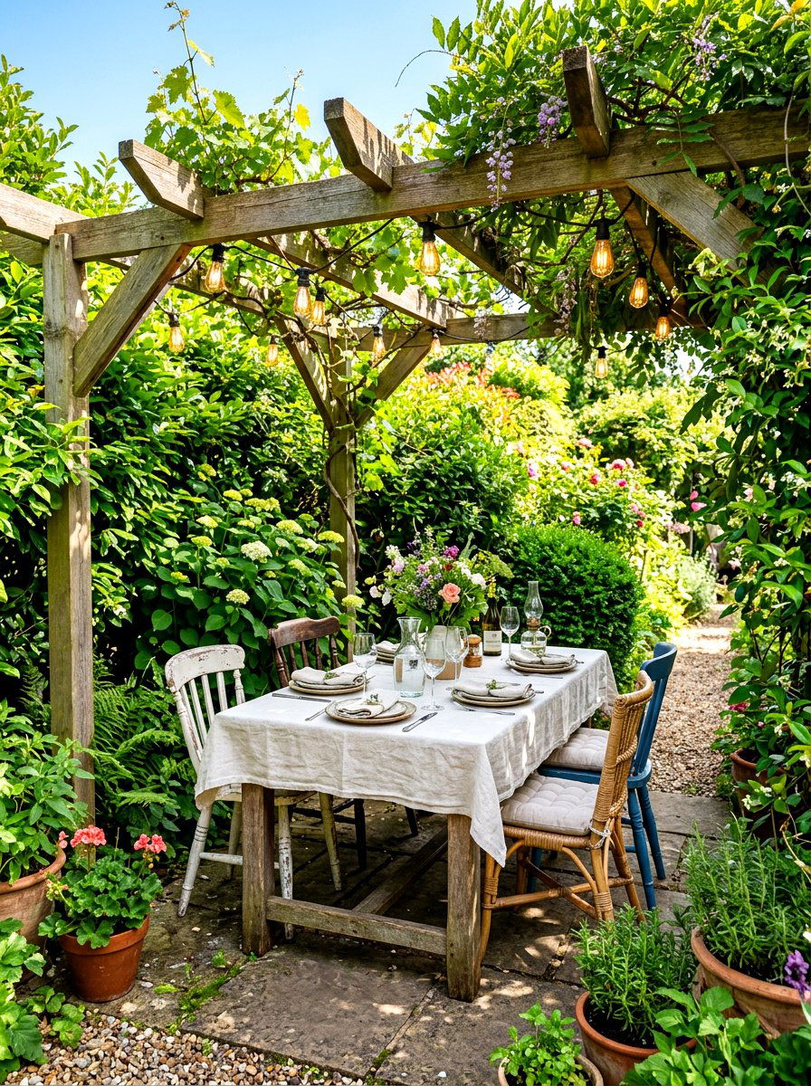 Outdoor Dining Nook - 30 cottage backyard ideas