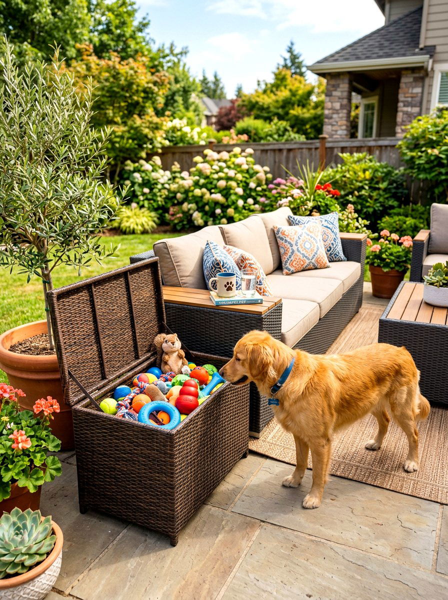 Outdoor Dog Toy Storage - 30 dog friendly patio ideas
