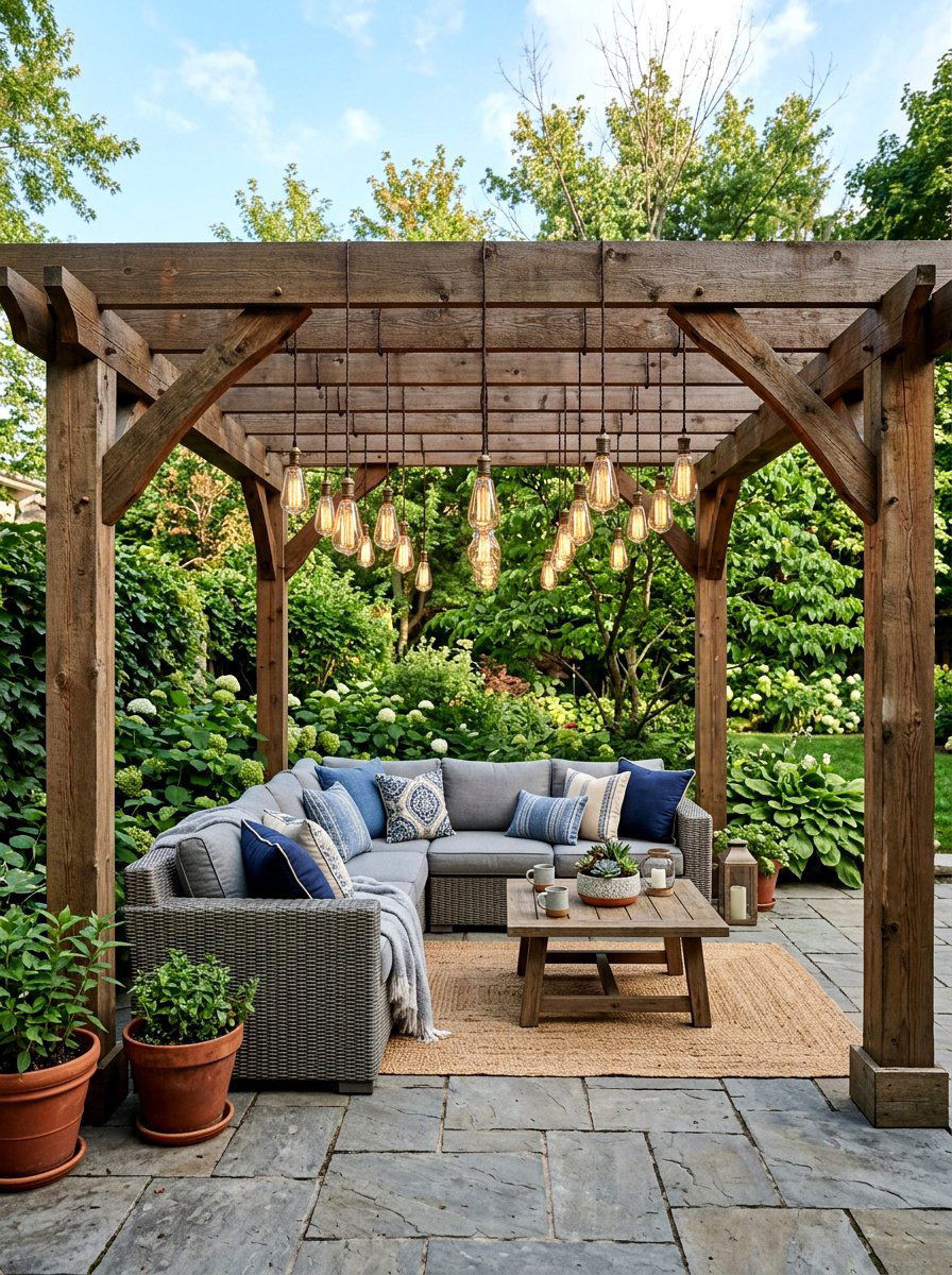 Outdoor Edison bulbs - 30 pergola lighting ideas