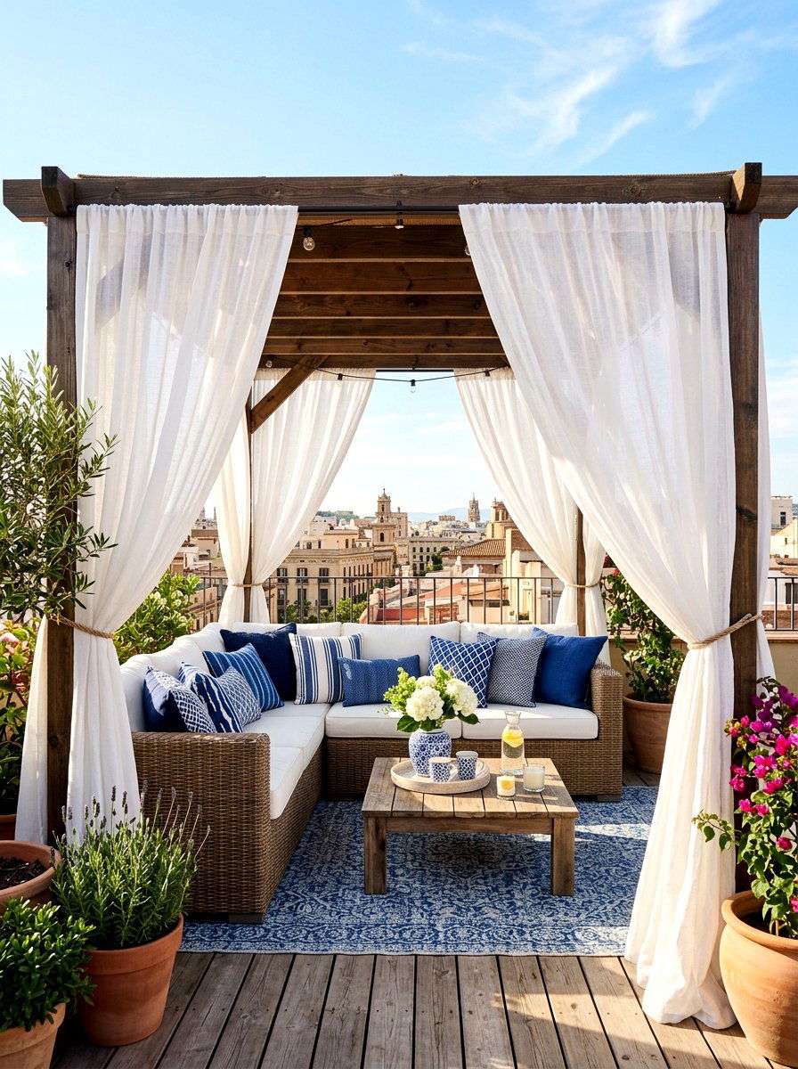 Outdoor Fabric Curtain - 30 rooftop privacy screen ideas