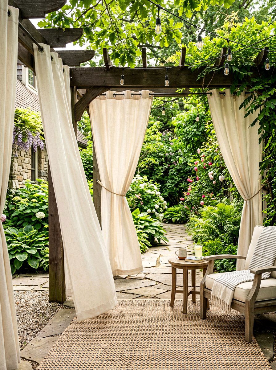 Outdoor Fabric Curtains - 30 side yard privacy ideas