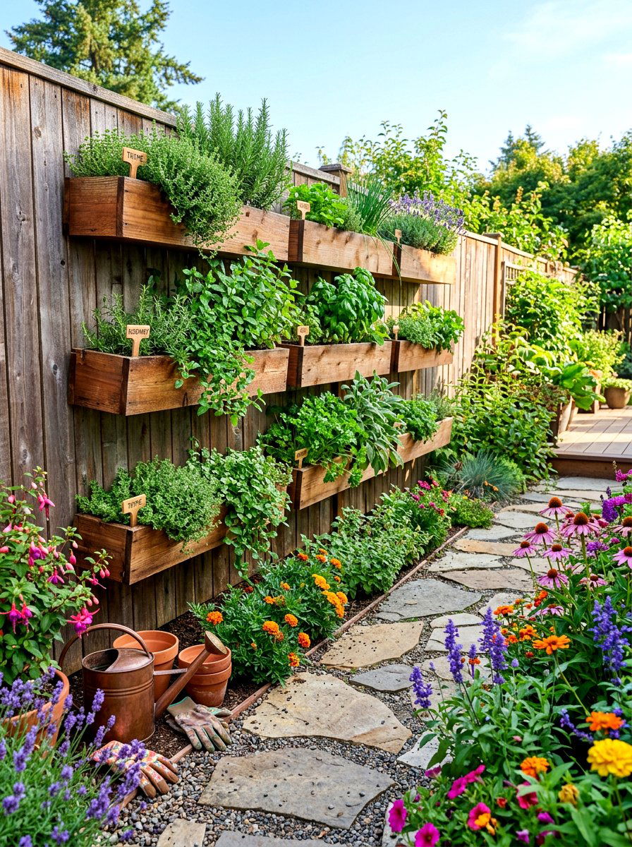 Outdoor Fence Herb Garden Shelf - 30 herb garden shelf ideas