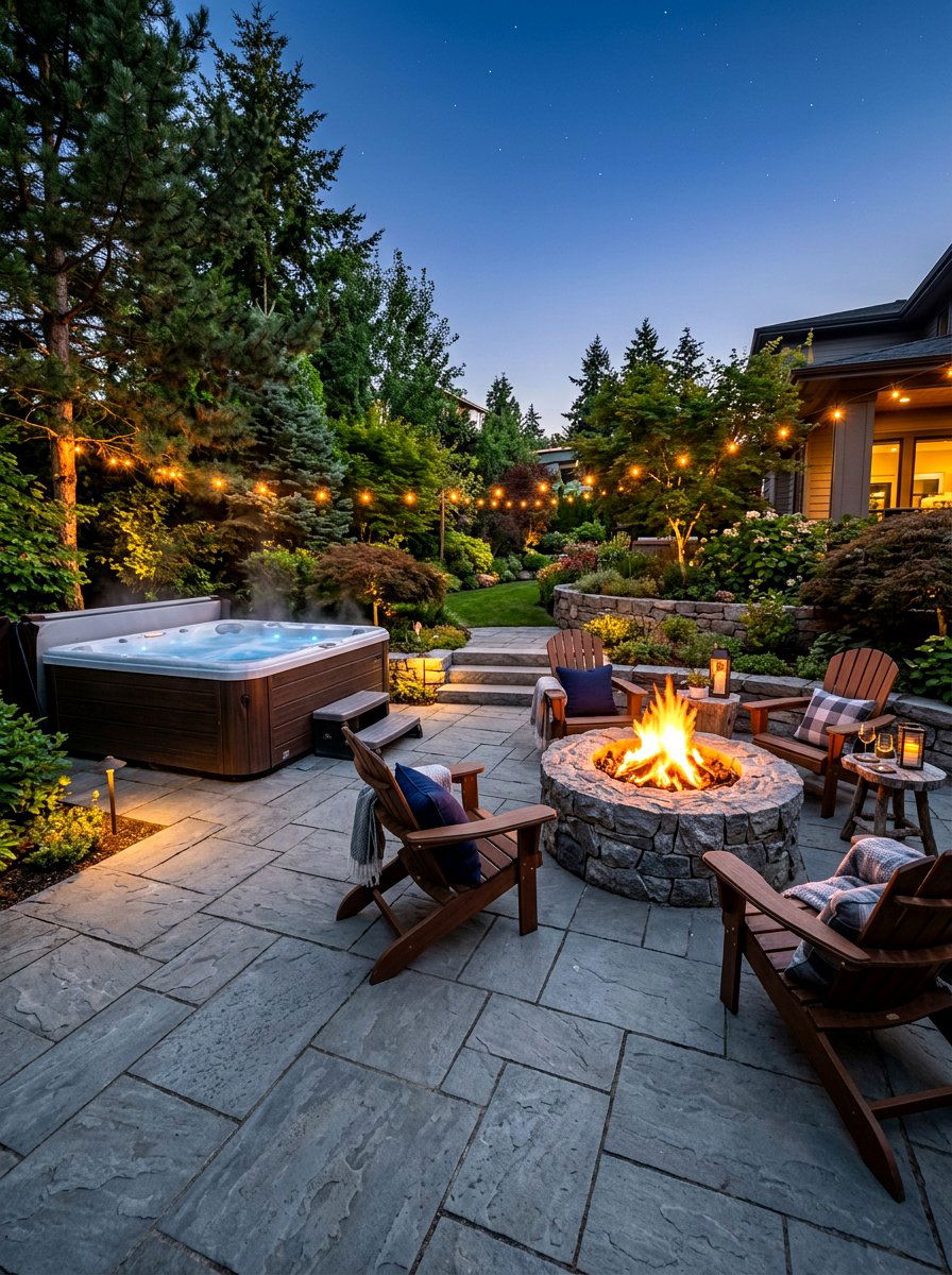 Outdoor Fire Pit Area - 30 hot tub patio decor ideas aesthetic