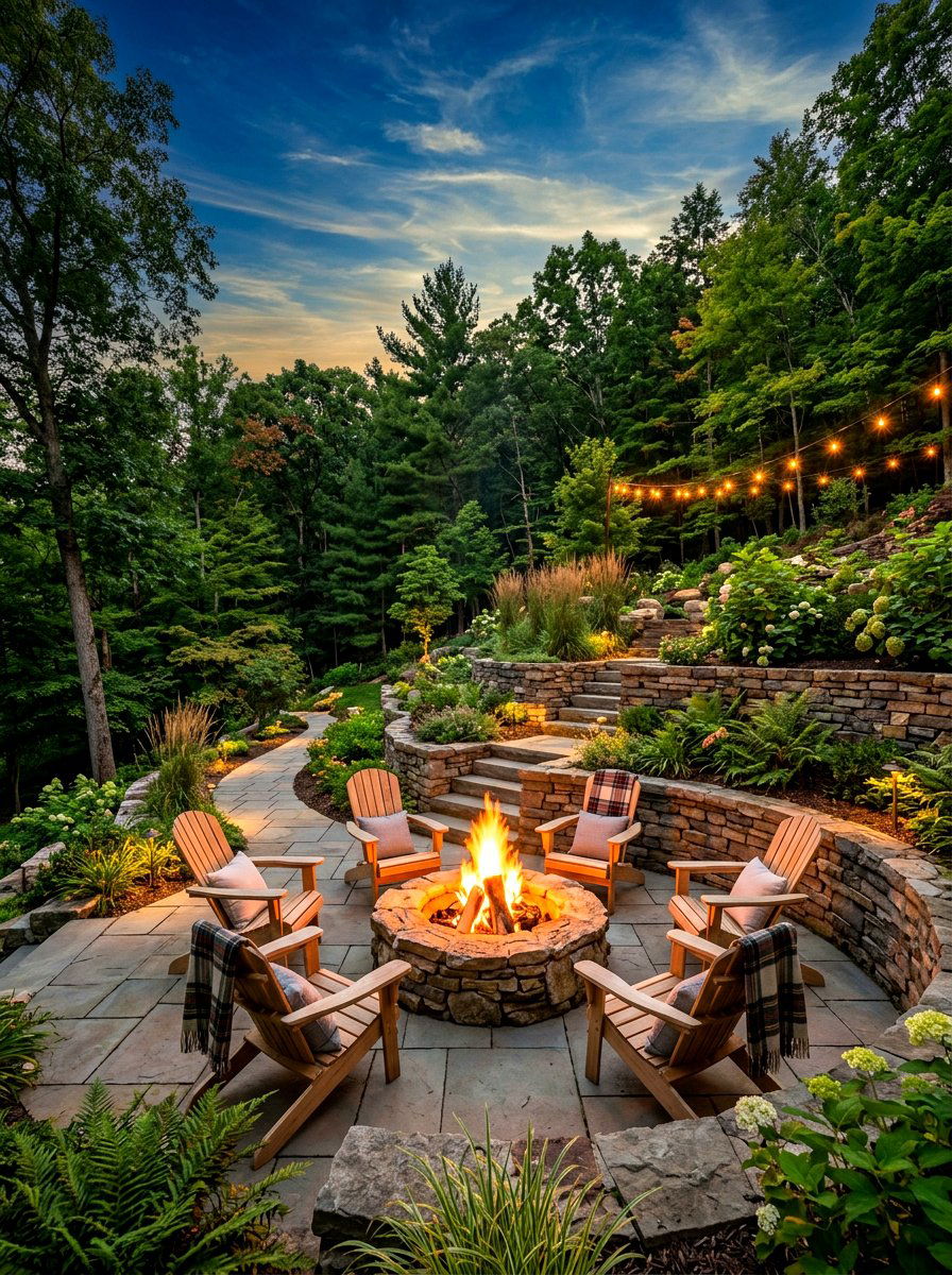 Outdoor Fire Pit Slope Terrace - 30 slope garden ideas