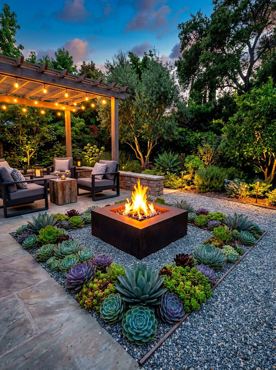Outdoor Fire Pit Surround - 30 succulent garden ideas