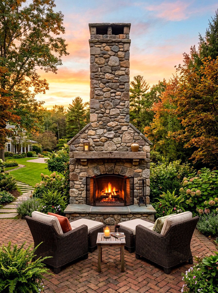 Outdoor Fireplace Area - 30 evening backyard lounge ideas