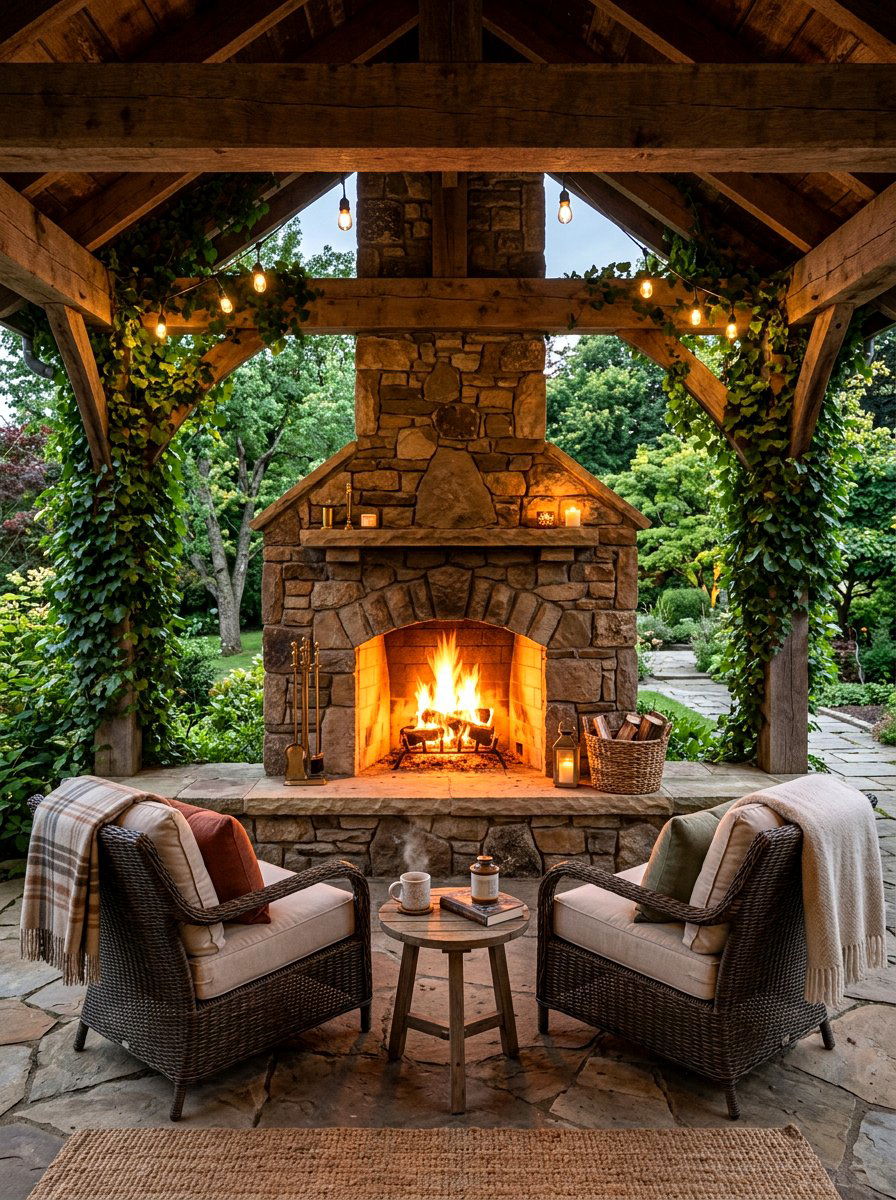 Outdoor Fireplace Area - 30 all weather patio ideas