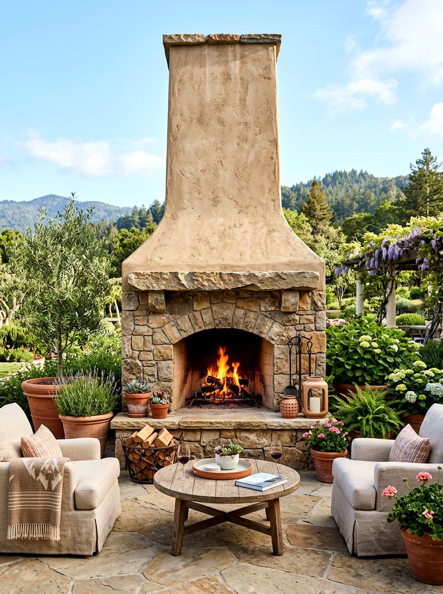 Outdoor Fireplace Hearth - 30 Mediterranean exterior courtyard ideas