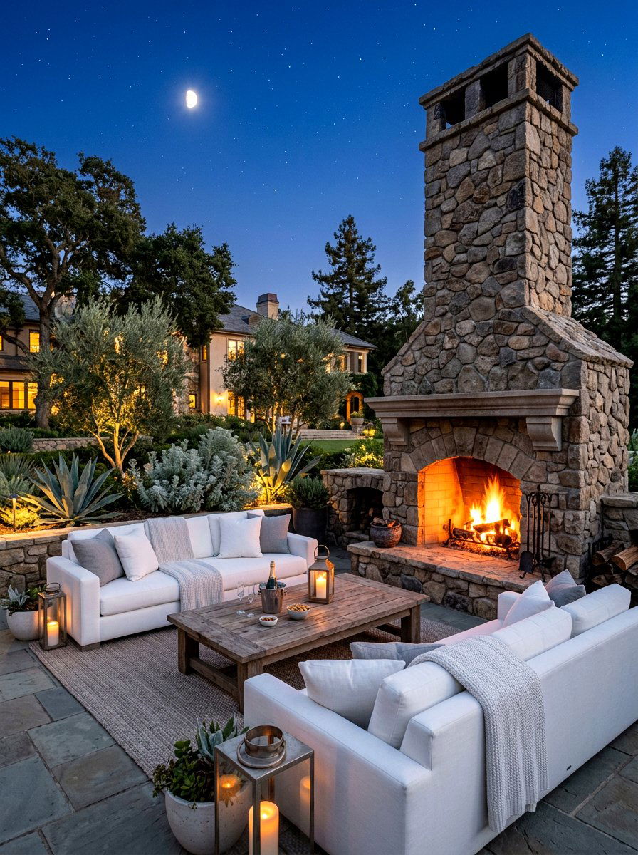Outdoor Fireplace Layout - 30 moonlight patio garden ideas
