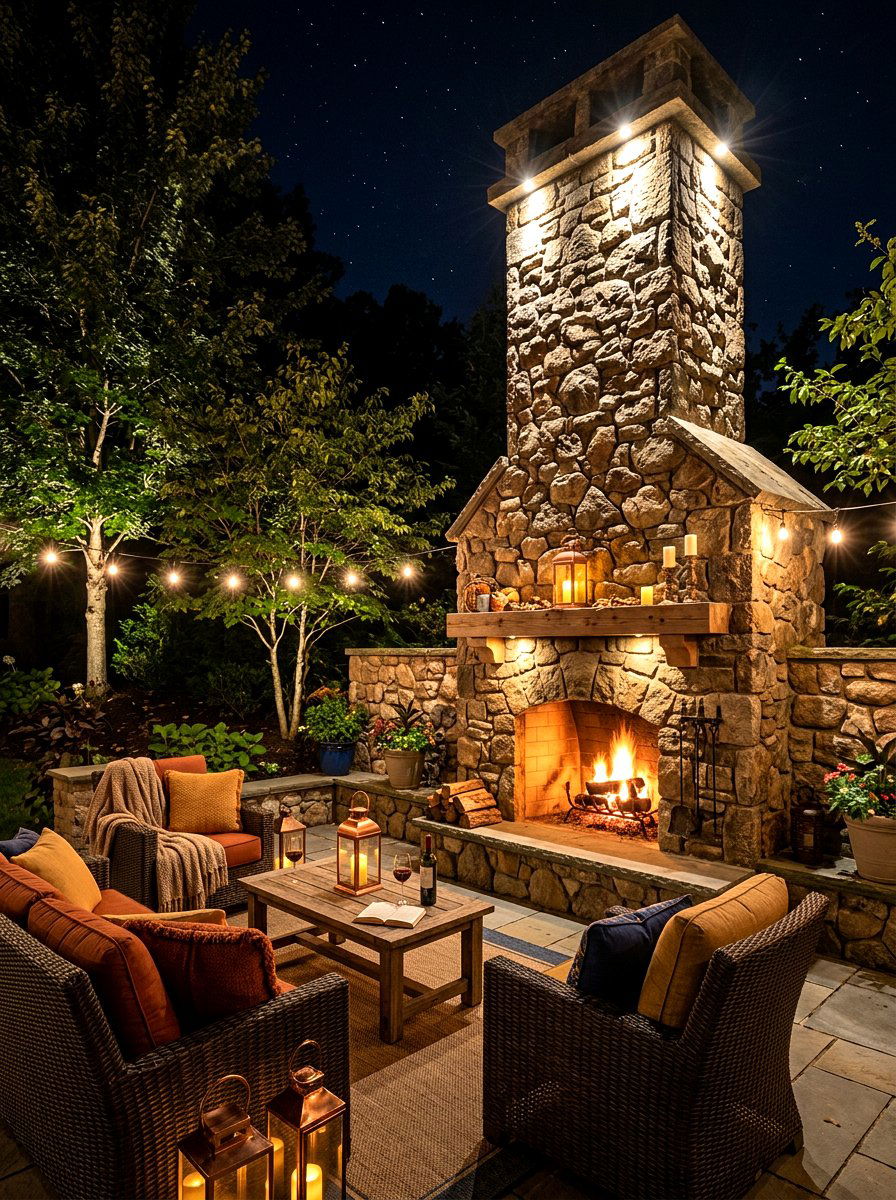 Outdoor Fireplace Lighting - 30 outdoor structure lighting ideas