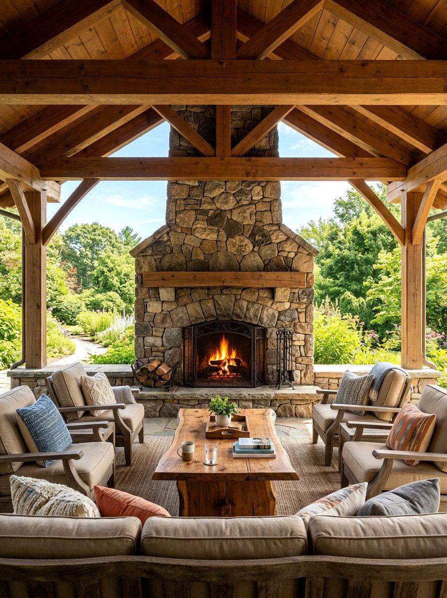 Outdoor Fireplace Lounge - 30 covered patio lounge ideas
