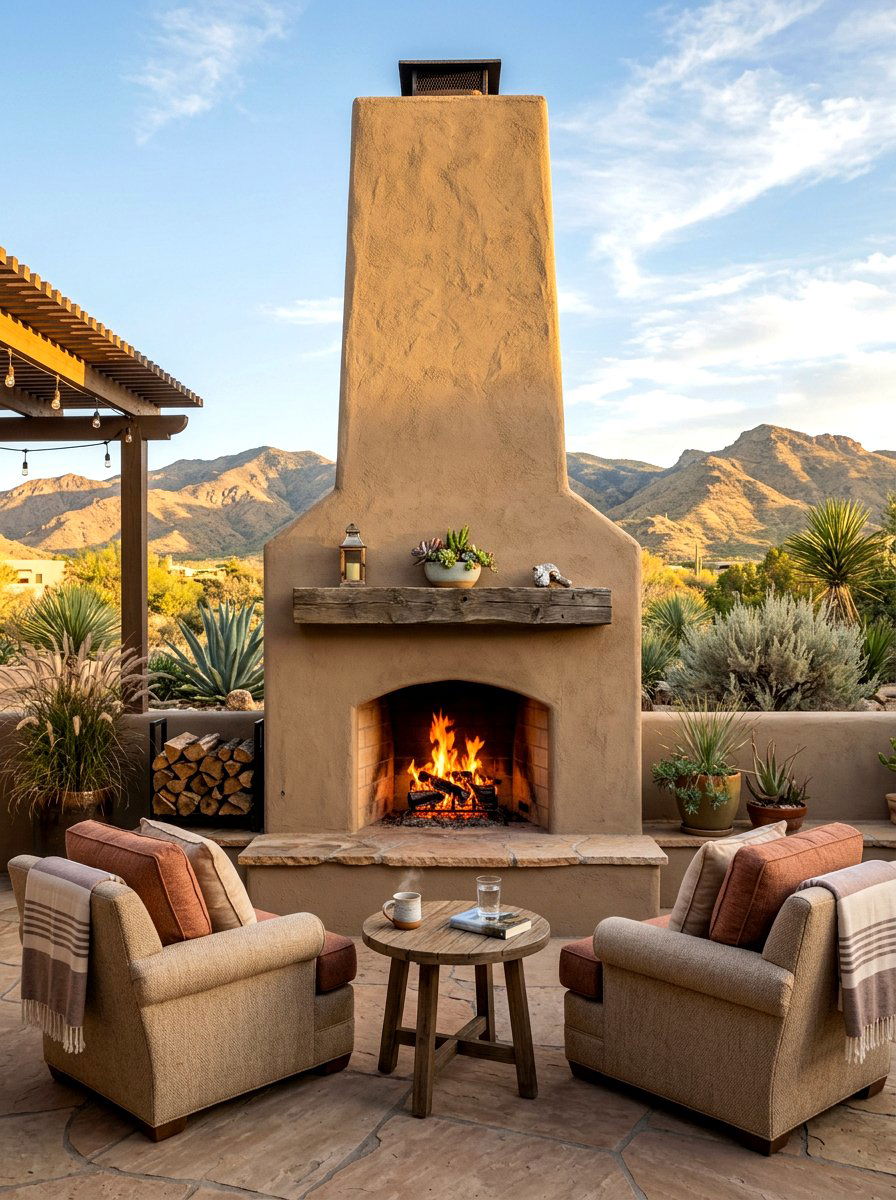 Outdoor Fireplace Wall - 30 desert patio ideas